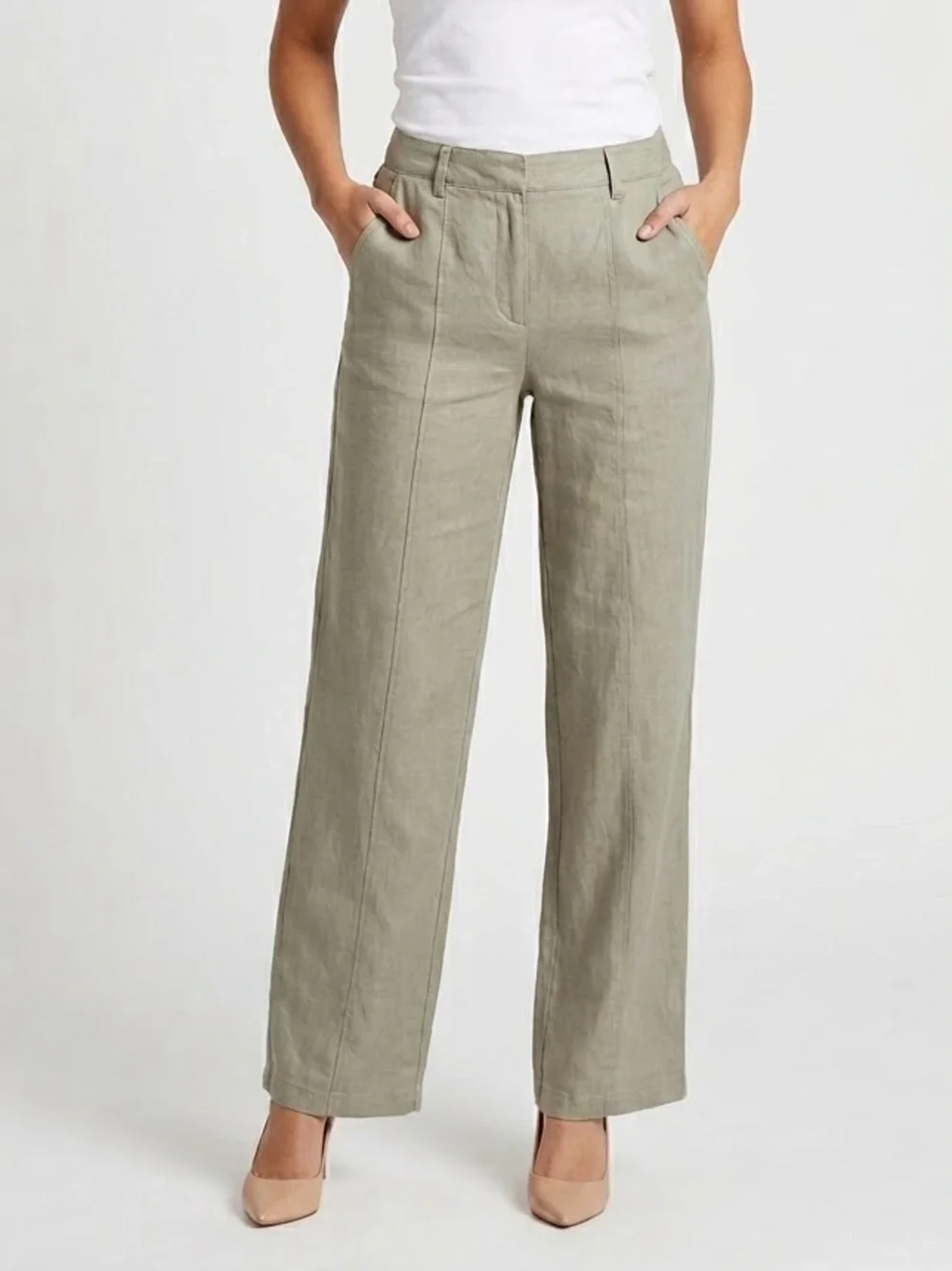 NWT Zara Woman's Linen Blend Wide‎ Straight Tailored Leg Pants Small